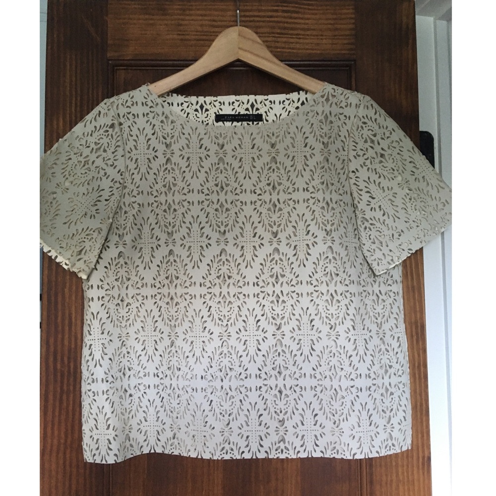 Faux Leather Laser Cutout Top